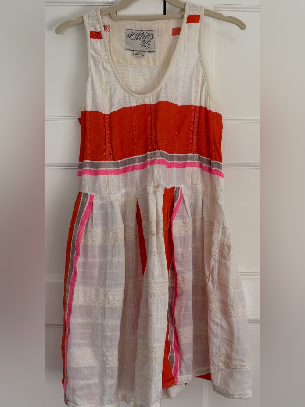 Sleeveless White and Orange Striped Summer Dress - Picture 2 of 4